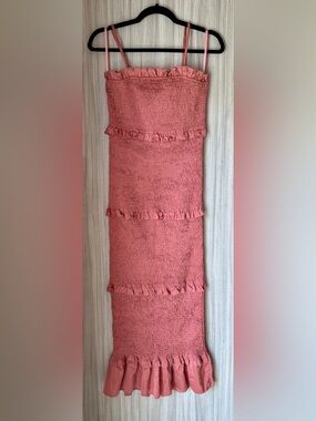 MABLE x PinkBlush Dusty Rose Smocked Maternity Maxi Dress L